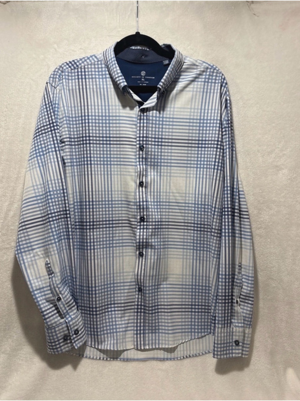 Society Of Threads Blue and White Plaid Button-Down Shirt